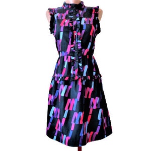 Marc by Marc Jacobs Dress, Silk Summer Dress, Sleeveless, Black Purple Dress, 80s Party Dress, Size M