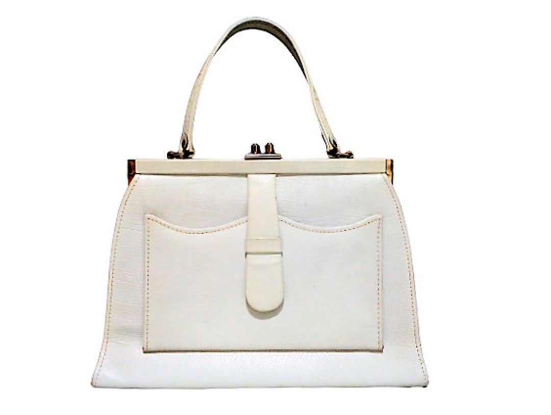 Bolso de mano de cuero blanco vintage de los a os 60 bolso de