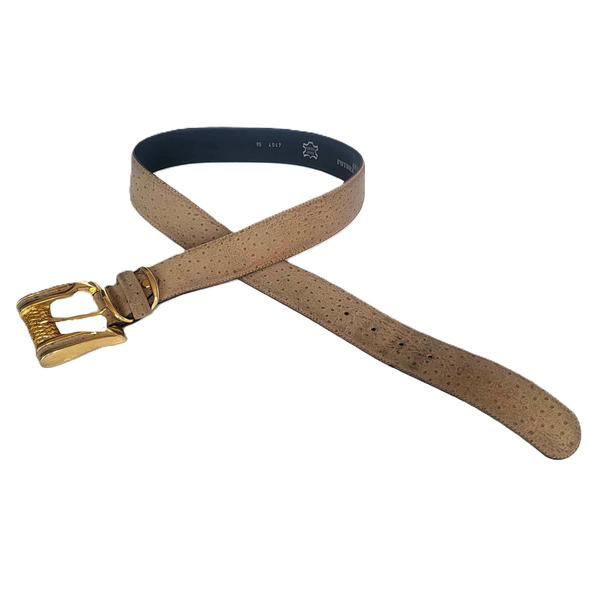 Ostrich Leather Lorenzi Vintage 80s Exotic Slim Light Brown Belt Vintage 1980s 1990s Ostrich Leather Belt Beige Exotic Design  main image 2