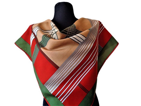 Vintage Striped Scarf, Geometric Print Head Scarf… - image 3