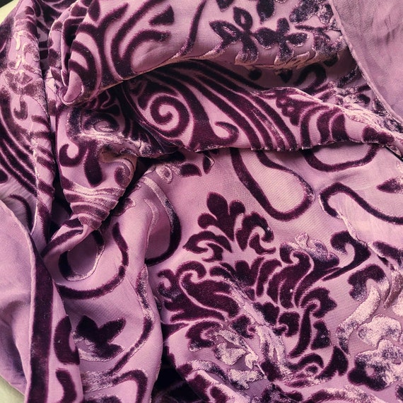 Velvet Burnout Scarf, Long Neck Scarf, Purple Fuc… - image 9