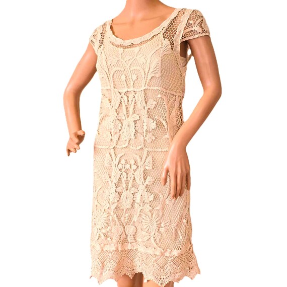 Vintage Women Beige Cream Boho Crochet Lace Dress, Fully Lined Cotton Knee  Length Short Sleeves Bohemian Summer Wedding Garden Party Outfit - Etsy