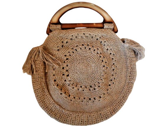 Woven Hemp Macrame Bag Vintage 70s Crochet Jute H… - image 2