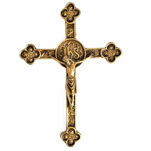 Wall Hanging Crucifix, Brass Jesus Christ Cross, Vintage Christian Crucifix, Catholic Cross, Religious Home Decor