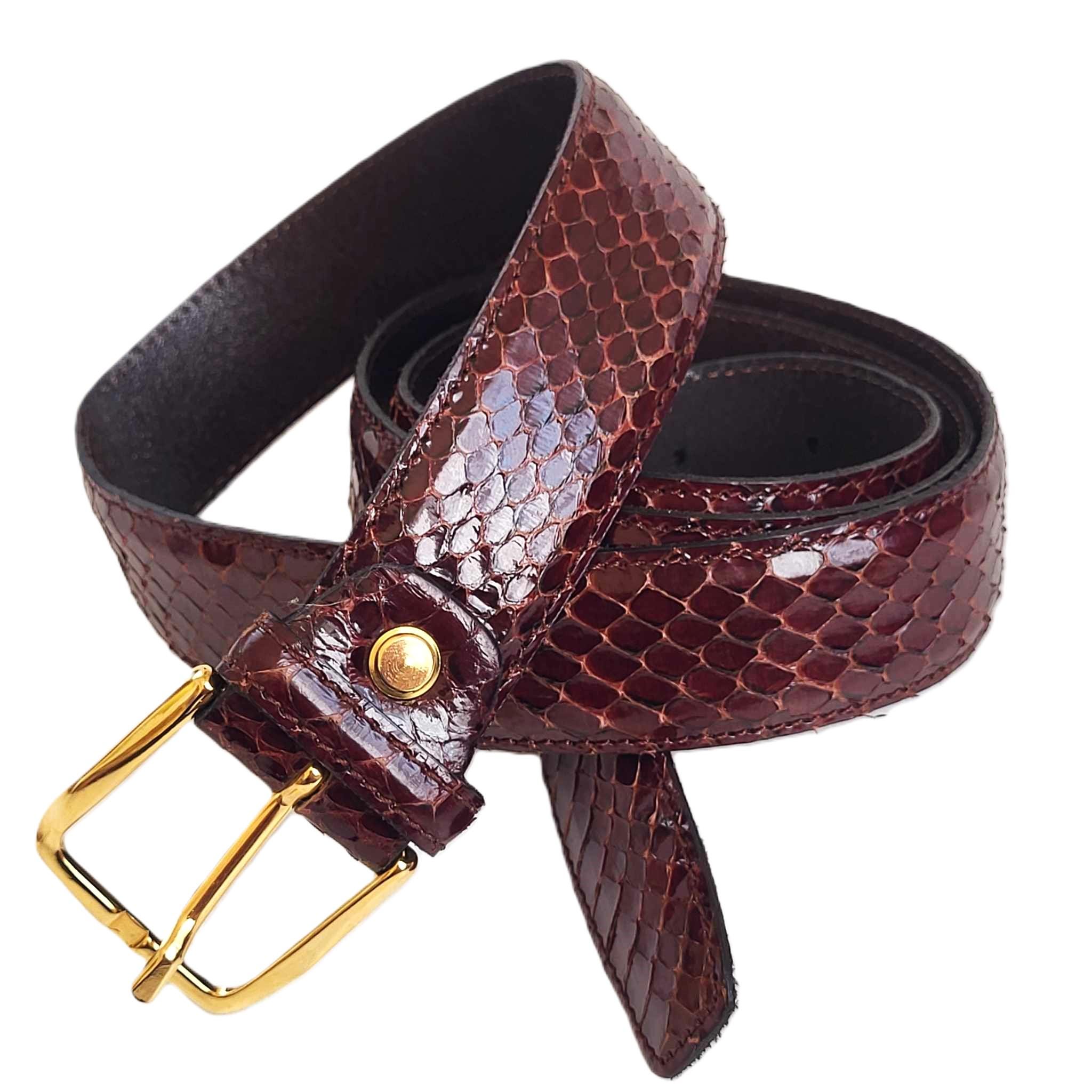 Vero Rettile Italian Snakeskin Leather Belt for Men Women Brown 