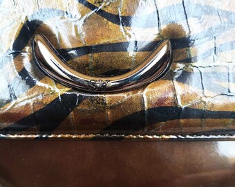 Sandro VICARI Women Handbag Animal Pattern Brown Lacquer Shoulder