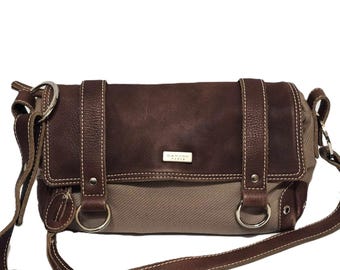 Vintage Carven Paris Axelväska Beige Brun Canvas Läder Axelväska Skolväska Stil
