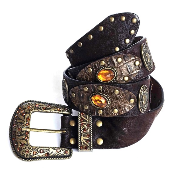 Vintage Women Brown Suede Leather Belt With Brass Buckle  display picture 2