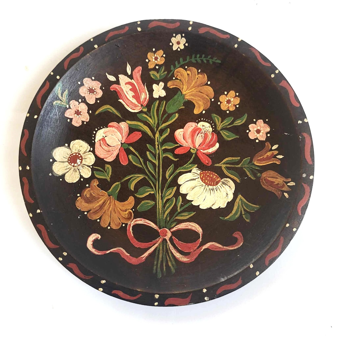 Norwegian Rosemaling Painting Plate- Hand Painted Colorful Flowers Nordic Souvenir Gift