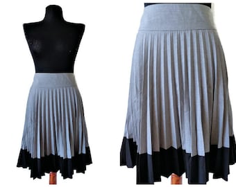 Gray Pleated Skirt, Drop Waist Skirt, Split Colors, Size L
