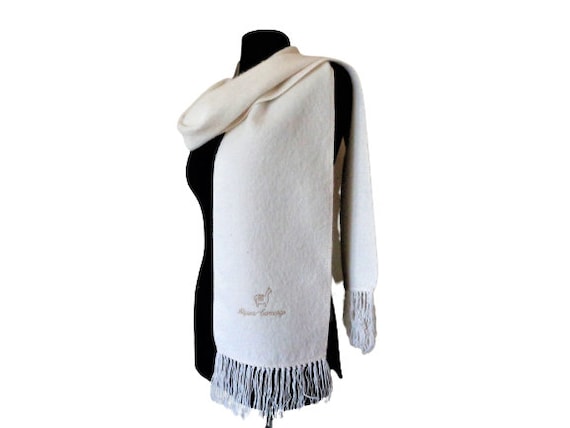 de alpaca larga beige bufanda lana con flecos de Etsy España