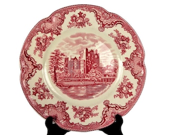 Red Dinner Plate, Johnson Bros England, Old Britain Castles, English China Pink transferware