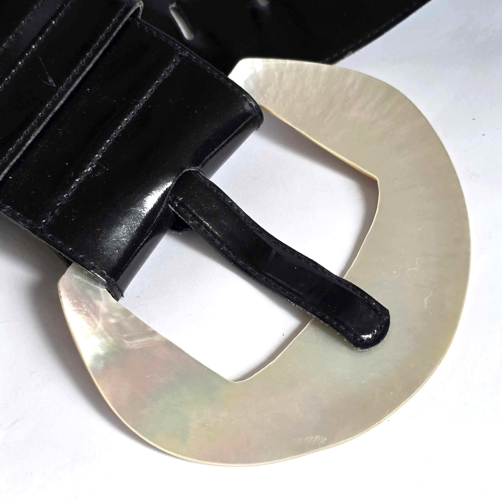 Wide Patent Leather waist Belt with Oversized Buckle - Black 80’s Beltiscool Ladies High Waist Patent Leather Wide Fashion  main image 2