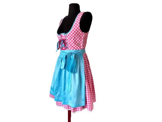Dirndl Dress with Apron, Pink Gingham Dress, Bava… - image 2
