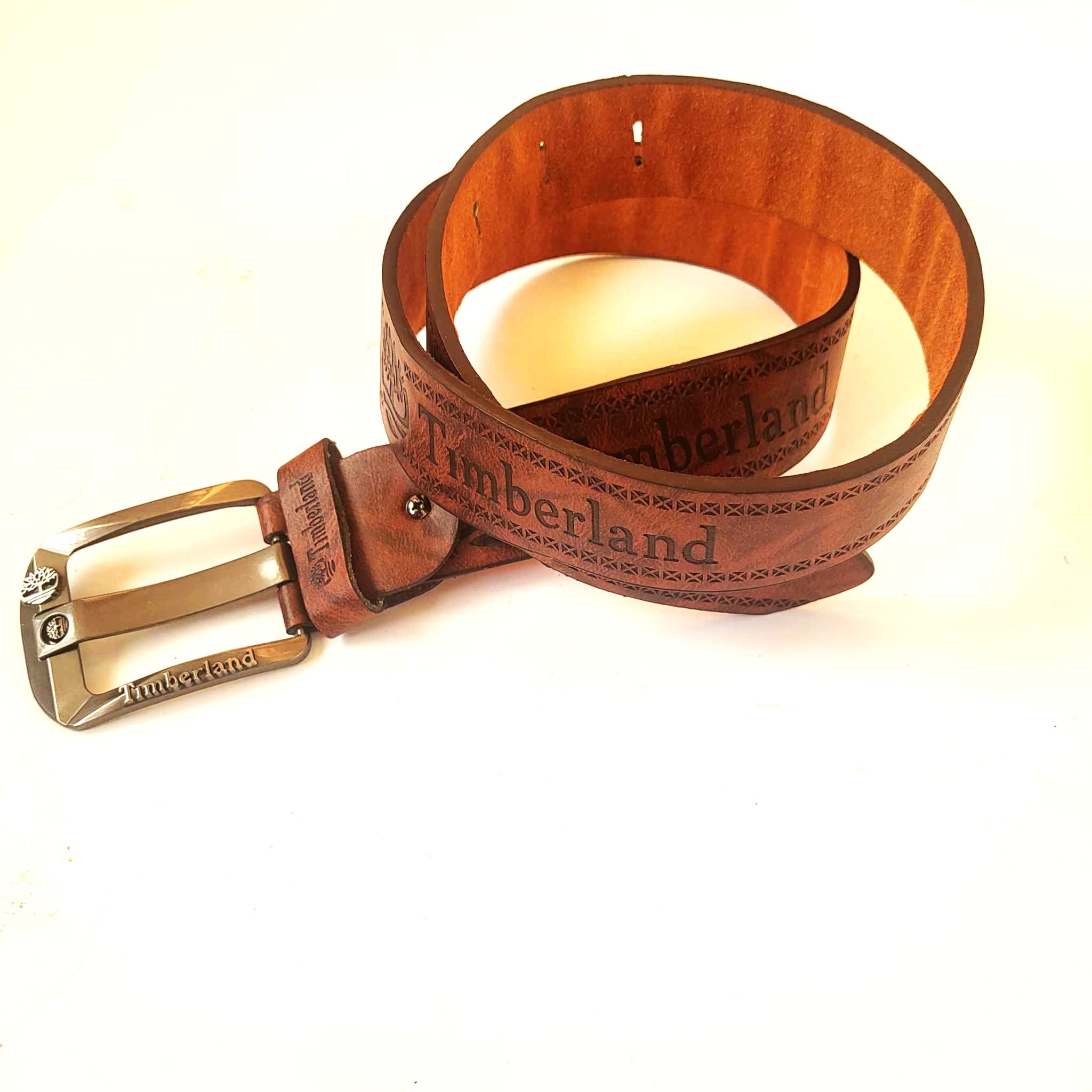 Tooled Brown Leather Men Belt Timberland Logo Casual Work  display picture 2