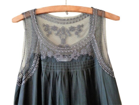Gray Sheer Mesh Dress Summer Loose 