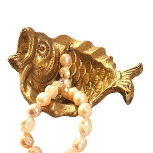 Vintage Solid Brass Ring Dish Fish Shaped Small Catch Al Jewelry Holder Bronze Ashtray Ornament Figurine Dressing Table circa 1960-70's