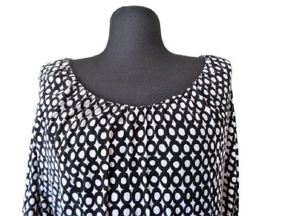 Max Mara, Max MARA Black White Womens Top, Stretch Cotton Blouse, Size XL