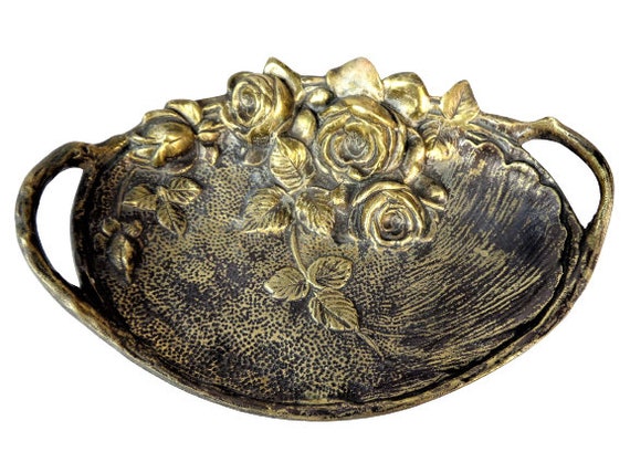 Art Nouveau Bronze Ring Dish, Brass Coin Tray with