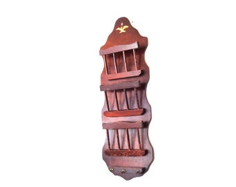 Vintage Wooden Mail Organizer Letter Bills with Key Holder or Towel Hooks Rack Wall Mount 3 Slots Farmhouse Kitchen Storage