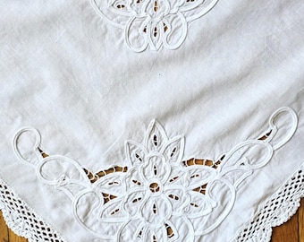 ヴィンテージホワイトカットワーククロシェレーステーブルクロス