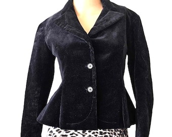 Vintage Jil Sander Black Corduroy Women Blazer Fitted Italian Made Cotton Jacket Size 34 Feminine Nipped Waist Fitting Minimalist Design