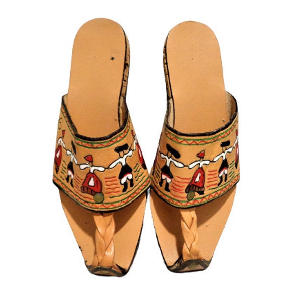 Traditional Greek Sandals, Handmade Womens Leather Slippers, Curled Toe, Greece Folk Ethic Slippers Size EU 38.5 / US 8