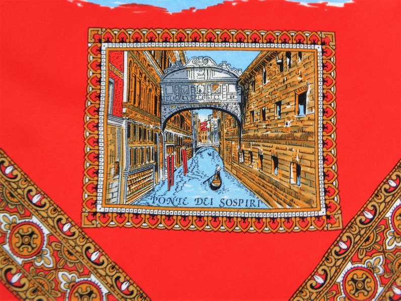 Souvenir Scarf of Venice, Souvenir of Italy, Venezia Souvenir Scarf, Travel Tourist Scarf, Red White Souvenir Scarf image 3