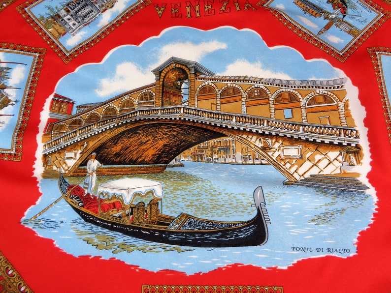 Souvenir Scarf of Venice, Souvenir of Italy, Venezia Souvenir Scarf, Travel Tourist Scarf, Red White Souvenir Scarf image 2