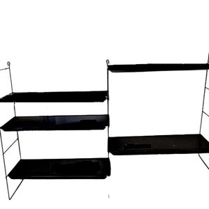 Metal Wall Shelves, Vintage 70s Wall Mounted Shelf, Black Metal Shelving, Mid Century Modern Storage, Retro Wall Furniture