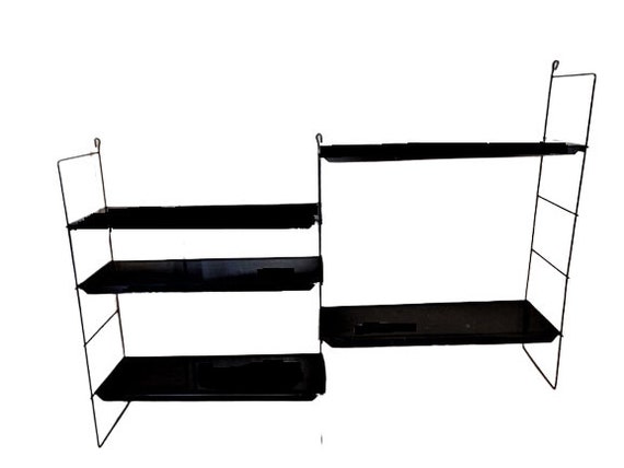 Metal Wall Shelves Vintage 70s Wall Mounted Shelf Black Metal Shelving Mid Century Modern Storage Retro Wall Furniture