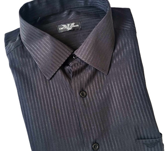 Chemise habillee Emporio ARMANI chemise pour homme en coton a rayures noires a manches courtes vetements d ete decontractes vintage de tous les jours pour homme taille XL Etsy France