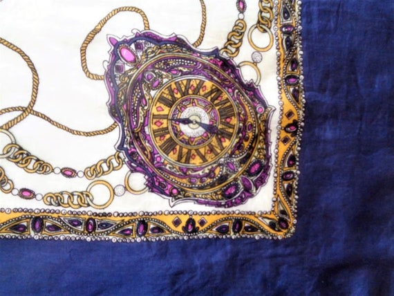 Baroque Silk Scarf, Royal Blue Head Scarf, Chain … - image 7