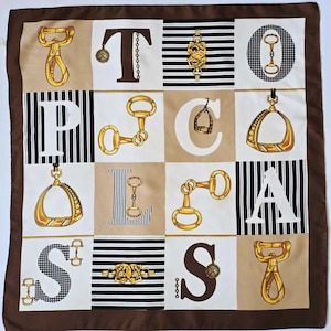 Equestrian Themed Small Scarf, Vintage Brown Bandana, Head Scarf