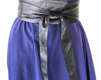 Wrap around Tie fastening Extra Long Belt Soft Dark Brown Leather, Wide Corset Waist Wrap Sash Vintage