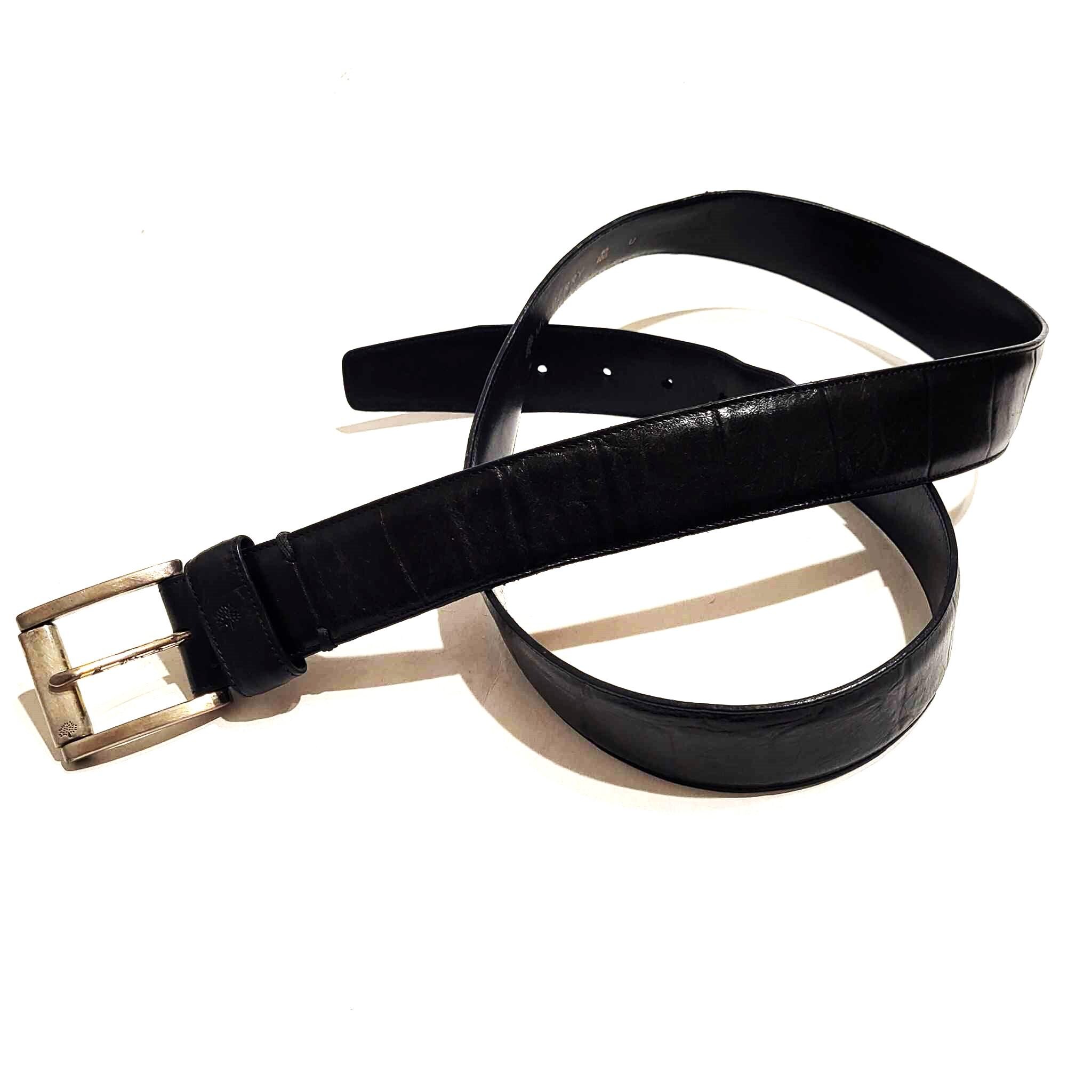 Mulberry Black Pebbled Leather Belt w Brushed Gold Tone Buckle Made in England Vintage Mulberry plaited belt – vintagesister.co.uk main image 2