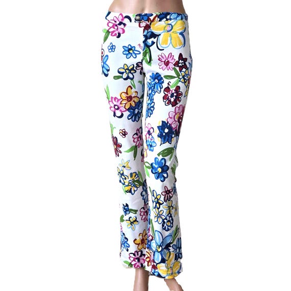 パンツ Moschino Crepe Pants Vintage 1990s MOSCHINO Jeans Women Pants Multicolor Floral