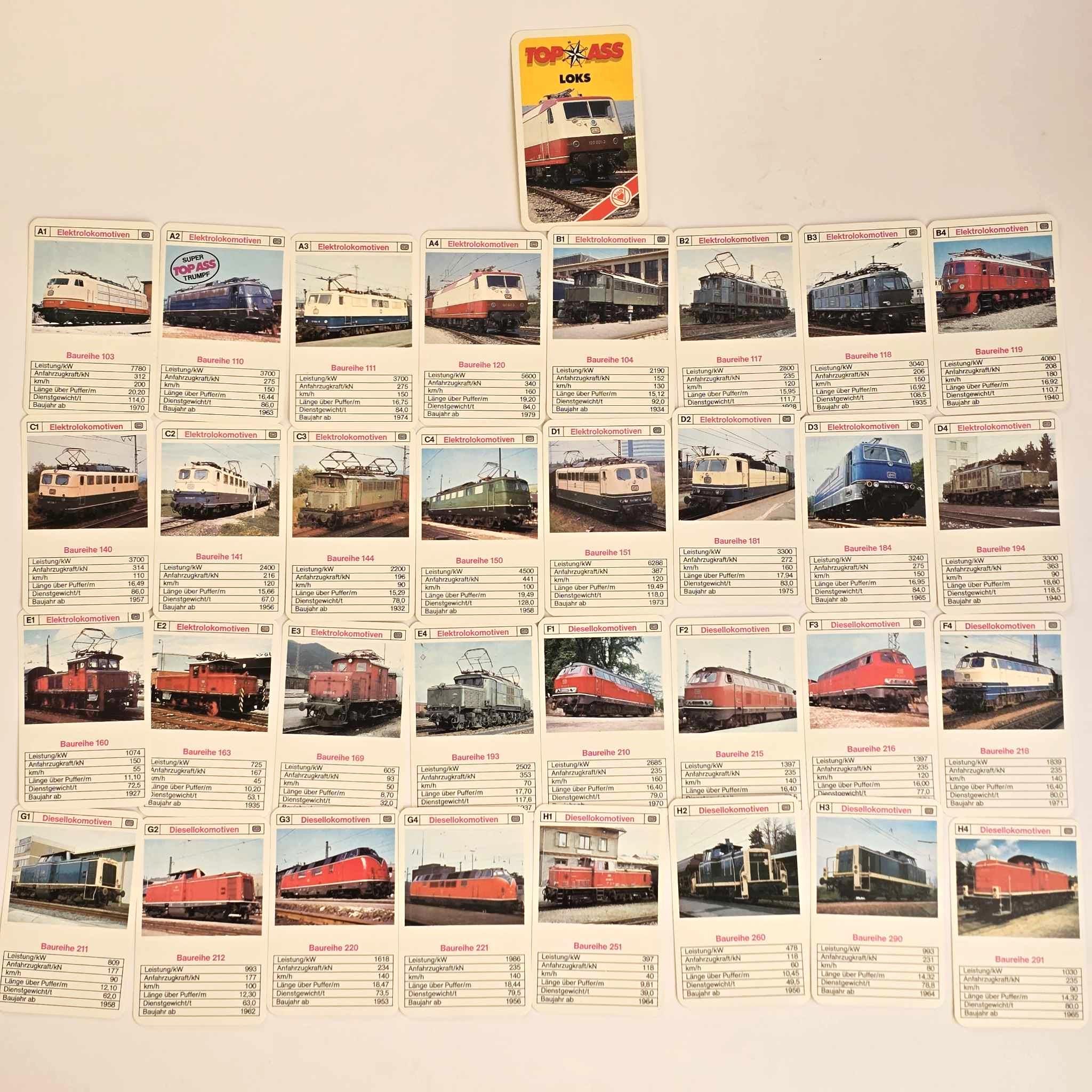 Vintage 1970s ASS Germany Locomotive Trump Card Game Complete 32+1