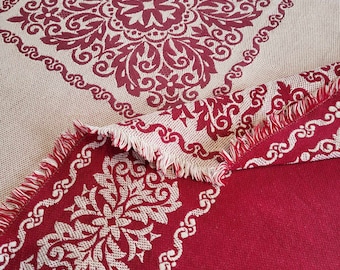 Austrian Woven Tablecloth Large Bavarian Folk Table Linens Red White Double Sided Rectangle Linen Cotton Austria Ethnic Floral Cloth Vintage