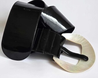 Vintage Wide Black Patent Leather Belt for Women Extra Large  display picture 1
