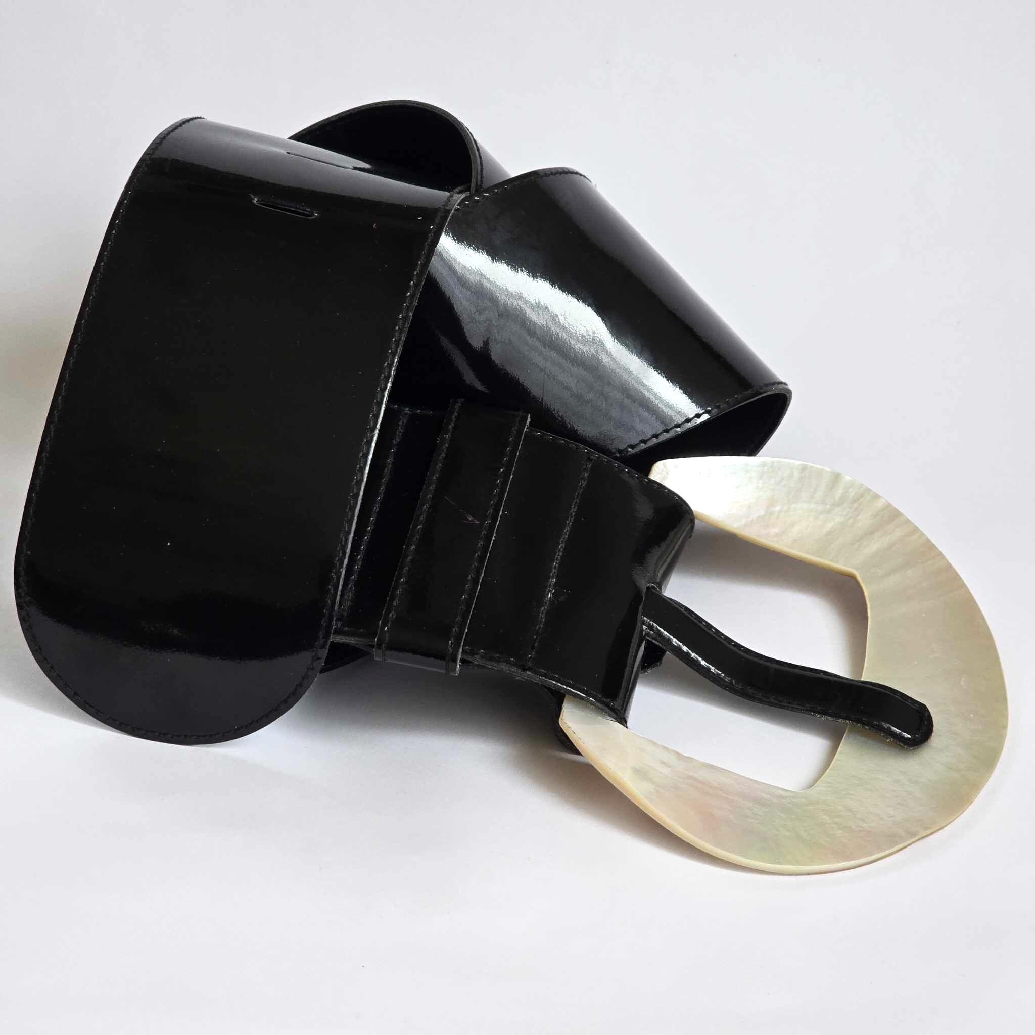 Vintage Wide Black Patent Leather Belt for Women Extra Large  display picture 3