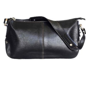Authentic Lamarthe Women Handbag Black Pebbled Leather Shoulder Bag Vintage French Designer Purse Everyday Parisian Sleek Minimalist Style