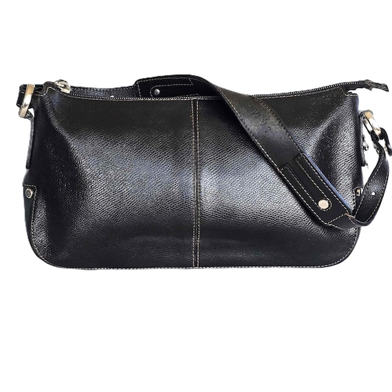 Authentic Lamarthe Women Handbag Black Pebbled Leather Shoulder Bag Vintage French Designer Purse Everyday Parisian Sleek Minimalist Style