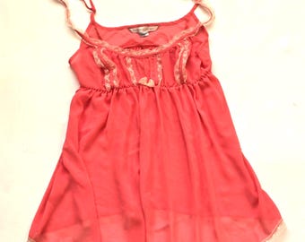 Vintage Victoria Secret Sleepwear Peach Pink Nightgown Mini Slip Chemise Short Nightwear S