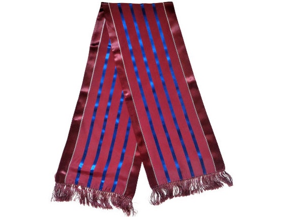 Vintage Men's Silk Scarf, Burgundy Blue Striped S… - image 3