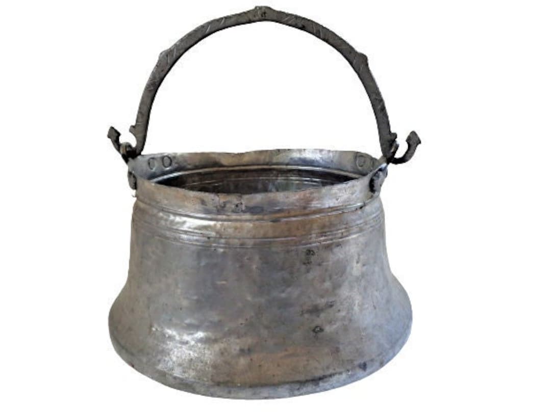 Large Copper Firewood Cauldron, Fireplace Pot, Hammered Copper Hanging