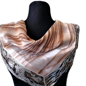 Leopard Print Silk Small Scarf, Safari Bandana, Beige Black Brown Head Scarf