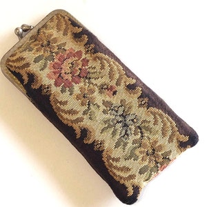 Vintage Floral Cream Brown Carpet Eyeglasses Case Jacquard Tapestry Spectacles Cover Eye glass Pouch Retro Eyewear