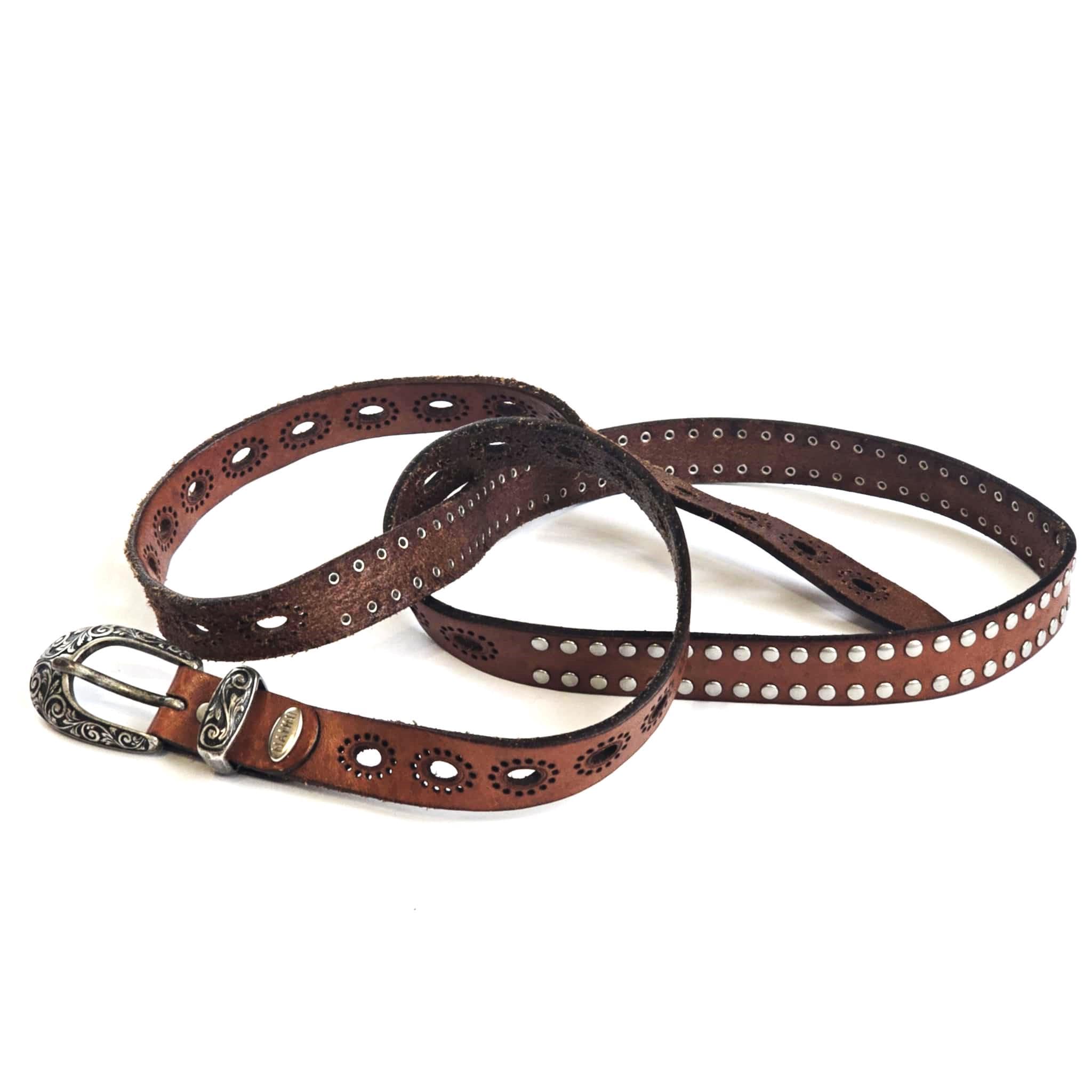 Vintage NANNI Italy Leather Belt, Brown Studded Design  display picture 1