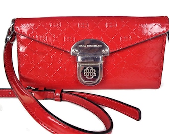 Vintage Clutch mit Riemen, Rote Lederumhängetasche, Dana Buchman Crossbody, Geldbörse